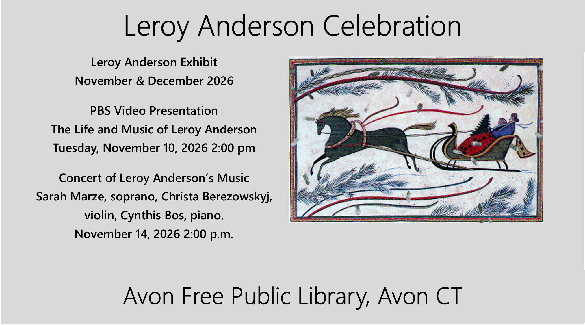 Leroy Anderson Celebration Avon CT Free Public Library